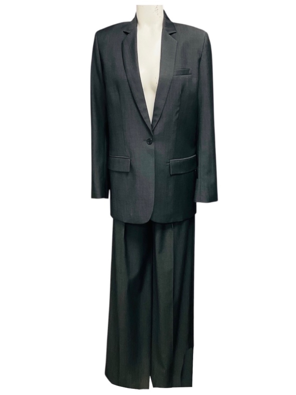 BARBARA BUI MEDIUM GREY WOOL SUIT JACKET AND TROUSERS SUIT SET